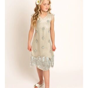 Joyfolie Silver and Cream Formal Kids Dress